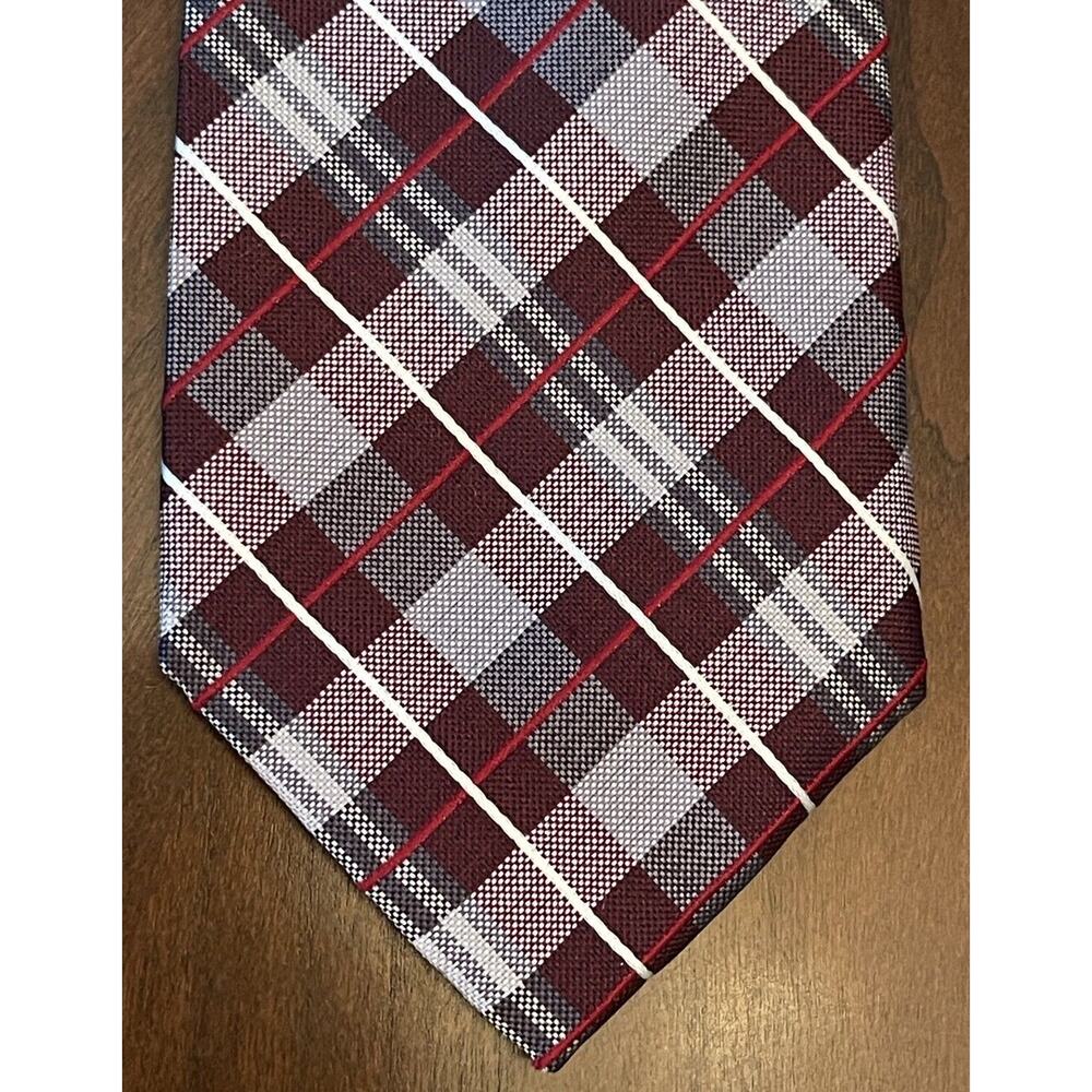 Pronto Uomo Couture Burgundy Gray Hand Made 100% Silk Made In China Long